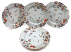 A collection of four 18th Century Chinese Plates, each painted in famille verte, iron red,