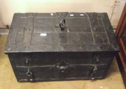 A 17th Century European Cast Iron Armada type Chest, of rectangular form with riveted