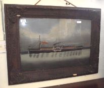 A 19th Century Reverse Painted on Glass Picture of a paddle steamer, The Princess Alice, in carved