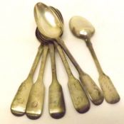 A set of six Victorian Fiddle pattern Dessert Spoons, London 1847, Makers Mark RW, weight approx 8
