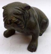 A 20th Century Patinated Hollow Bronze Model of a bulldog, 9” long