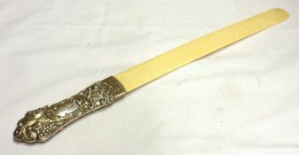 An Ivory and Silver handled Page Turner, the handle with raised floral decoration, Birmingham