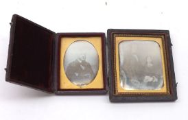 Two Ambrotype Portraits depicting a young couple and a half-length of a gentleman, each in plush-