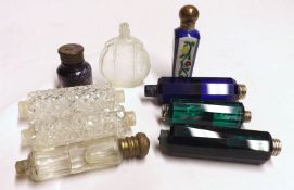 A Mixed Lot: nine various assorted 19th and early 20th Century Clear and Coloured Glass Scent