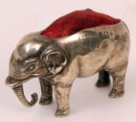 An early 20th Century Novelty Pin Cushion, modelled as an elephant, Birmingham hallmarked 1905,