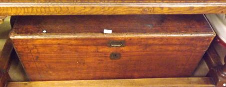 A 19th Century Stained Camphorwood Chest, with heavy swan neck handles to each end and central lock