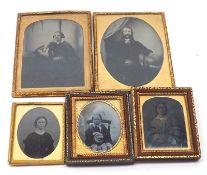 A collection of five various Daguerreotype Portraits, depicting two half-lengths of young ladies;