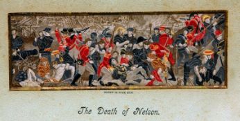 A Stevengraph “The Death of Nelson”, reds, blacks and yellows discernible, blues faded, plate size 2