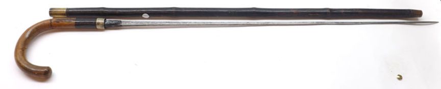 A late 19th Century Ebonised Sword Stick, with plain handle, the 25” blade has old repair at joint