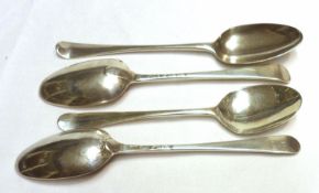 A Mixed Lot of four 18th Century Hanoverian pattern Tablespoons, all with bottom struck marks,