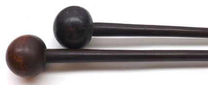 Two Vintage Hardwood (possibly Lignum) Knobkerries, probably of African origin, with plain