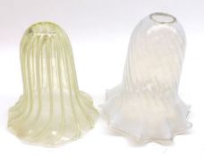 An early 20th Century Frilled Vaseline Glass Ceiling Light Shade, together with a further example