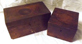 Two 19th Century Tea Caddies of rectangular and square form (larger example missing base), 9” and