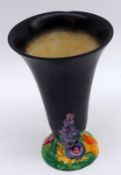 A Clarice Cliff “My Garden” Trumpet Vase, plain black body and coloured relief moulded floral