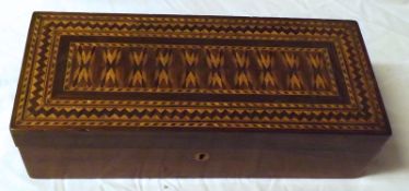 A Victorian Parquetry Inlaid Glove Box of rectangular form, the lid profusely inlaid with