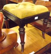 A Mahogany Small Rectangular Stool with mustard button back upholstered drop in seat, plain frieze