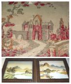 A Faded Wool Embroidered Picture, circa mid-late 19th Century depicting a Country House, together