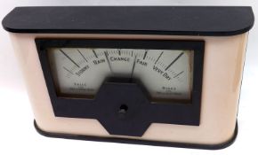 A mid-20th Century Aneroid Barometer, the rectangular plastic plinth-shaped case inset with a