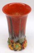 A Clarice Cliff “My Garden” Trumpet Vase, the body with grey and iron red Delicia type streaks,