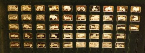 A Mixed Lot comprising: a cased part set of Miniature Sterling Motorcar Plaques, approx 3 oz,