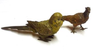 A late 19th Century Cold Painted Bronze Model of a budgerigar and a further smaller Cold Painted