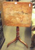 A 19th Century Mahogany Stained Square Snap Top Tripod Base Table on turned column, 20” wide