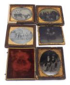 A collection of four various Daguerreotype Pictures depicting figures beside a horse drawn cart, two