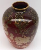 A Royal Doulton Flambé wide necked Vase, by Harry Noke, decorated with a design of prunus flowers on