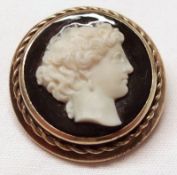 A Victorian Hardstone Cameo Brooch of classical lady’s head, 32mm diameter overall