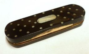 An unusual Tortoiseshell Oval Toothpick Box with hinged lid, mirrored and lined interior, 3 ¼” long