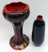 A Doulton Flambé flared lip Vase with marbled finish (stem repaired); together with a further