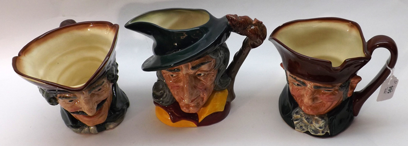 A group of three large Royal Doulton Character Jugs: “Old Charlie”; “Dick Turpin” and “Pied