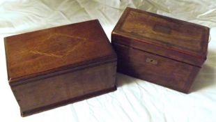 A late 19th Century Oak Tea Caddy with brass inlaid detail, the interior fitted with two