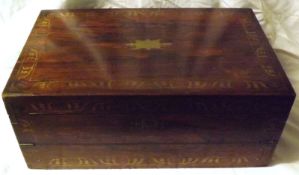 A Victorian Rosewood Campaign type Writing Slope with cut brass inlay, the lid with vacant nameplate