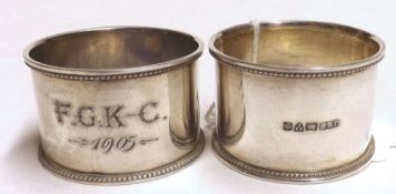 A pair of Edward VII Napkin Rings, of plain form with beaded rims, Chester 1904, weight approx 1 oz