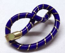 An unusual Victorian Cobalt Blue Enamelled “Lovers Knot” Brooch with fine Gold ribbon overlay