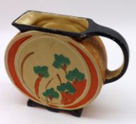 A Myott Son & Co Art Deco style flat-sided Jug, decorated with floral sprays in black, orange, green