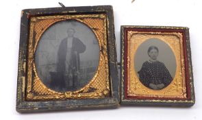 Two Daguerreotype Portraits: a ¾ length of gentleman standing with a walking cane, and half-length