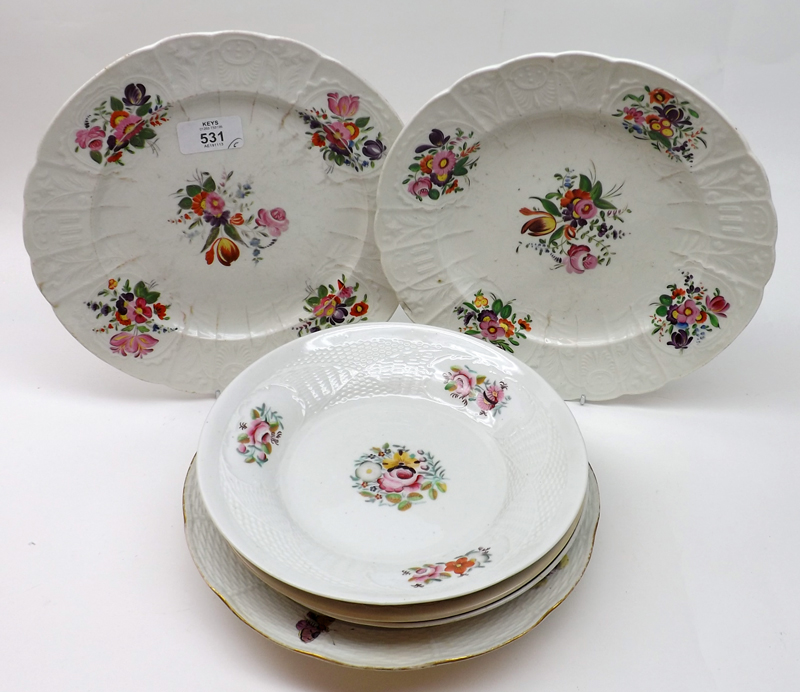 A Mixed Lot comprising: two early 19th Century Coalport Floral Decorated Plates, 10” wide and a