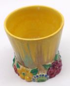 A Clarice Cliff “My Garden” small Cylindrical Vase, the body decorated with ochre, yellow, brown and