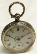 A late 19th Century Continental open faced Fob Watch, the frosted and gilt movement with blued steel