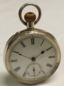 An early 20th Century Swiss Silver cased open faced keyless Pocket Watch, unsigned, the frosted gilt