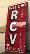 A Vintage Enamelled Advertising Sign “Wills’s RCV (Rich Cut Virginia) 4 ½d an oz”, 20” x 10”