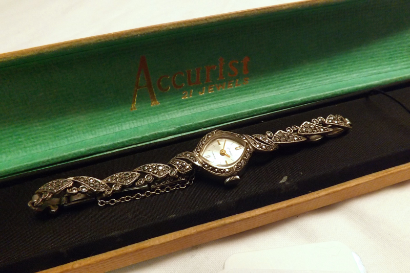 A third quarter of the 20th Century Silver and Marquisate Ladies Dress Watch, Accurist, the 21-jewel