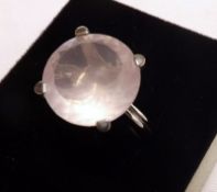 A heavy hallmarked Silver circular Rose Quartz Dress Ring, 17mm diameter
