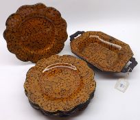 A group of five 9” Frilled Plates and a further double-handled Serving Dish by Scott Bros, Southwick