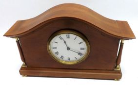 An early 20th Century Mahogany and Boxwood Line Inlaid Mantel Timepiece, the shaped case with