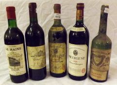 Five Bottles: two bottles Meerlust Cabernet Sauvignon 1978; one bottle Chateau Barreyres 1989; one