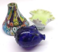 A Mixed Lot: a Tapering Squat Vase with Millefiori type decoration; together with a Victorian Flared