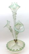 A Vaseline and Clear Glass four branch Epergne Vase, fitted with one large and three small removable